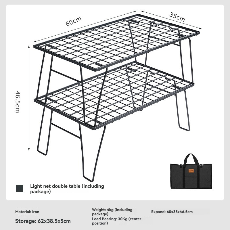 Outdoor Camping Table With Storage - CAMPINGMOON T-235-2T 2Layers Portable Folding Iron
