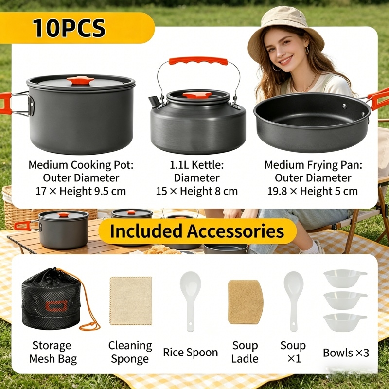 Outdoor Camping Essentials - Home Household Camping Cookware Set with