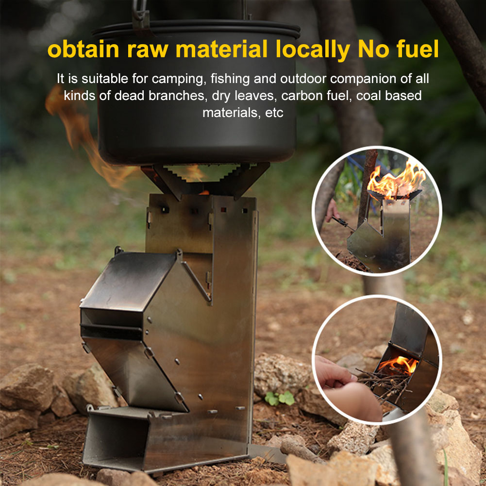 Outdoor Camping Wood Burning Stove - BBQ Rocket Stove Stainless Steel Cooking
