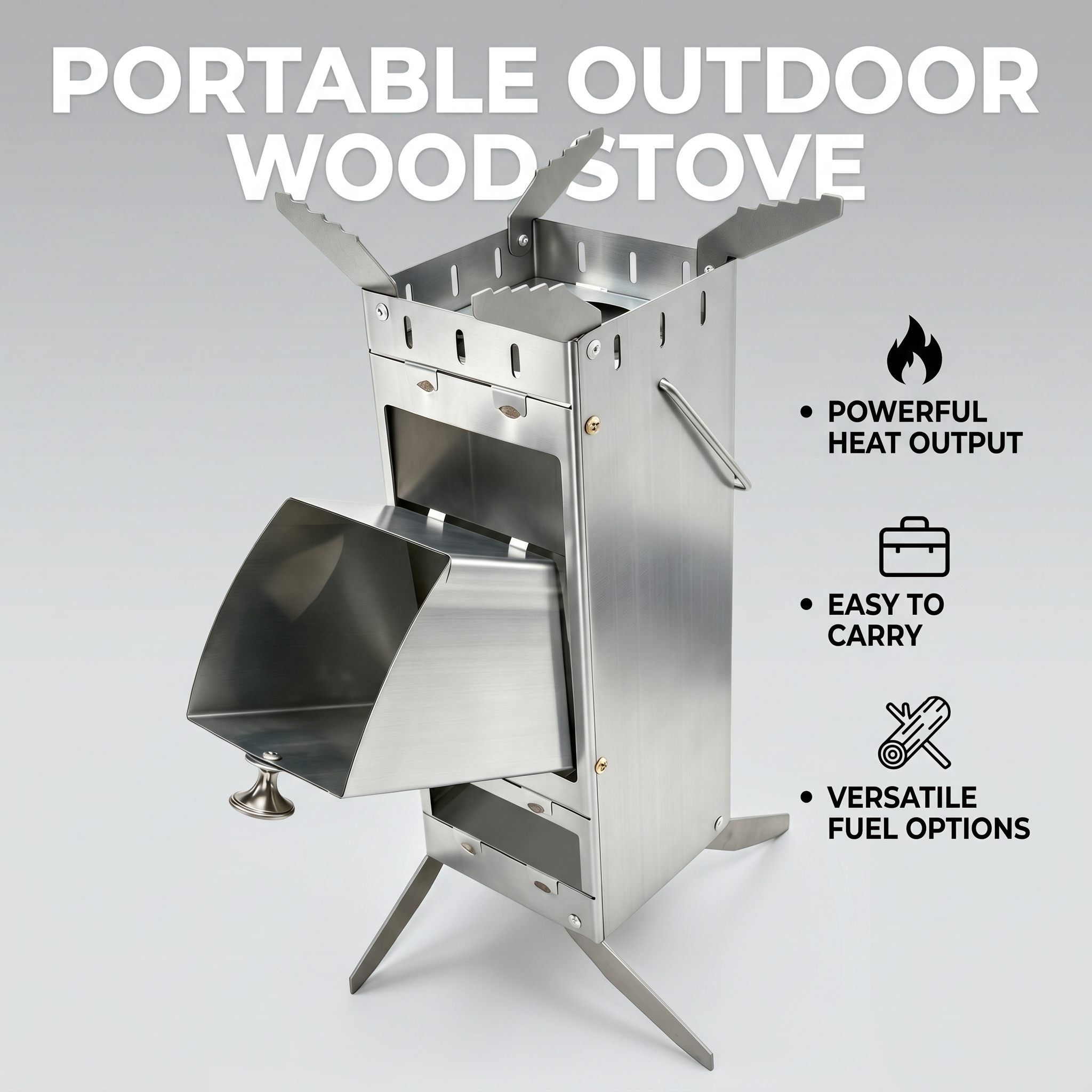 Outdoor Camping Wood Burning Stove - Portable Foldable Rocket Stove 304 Stainless