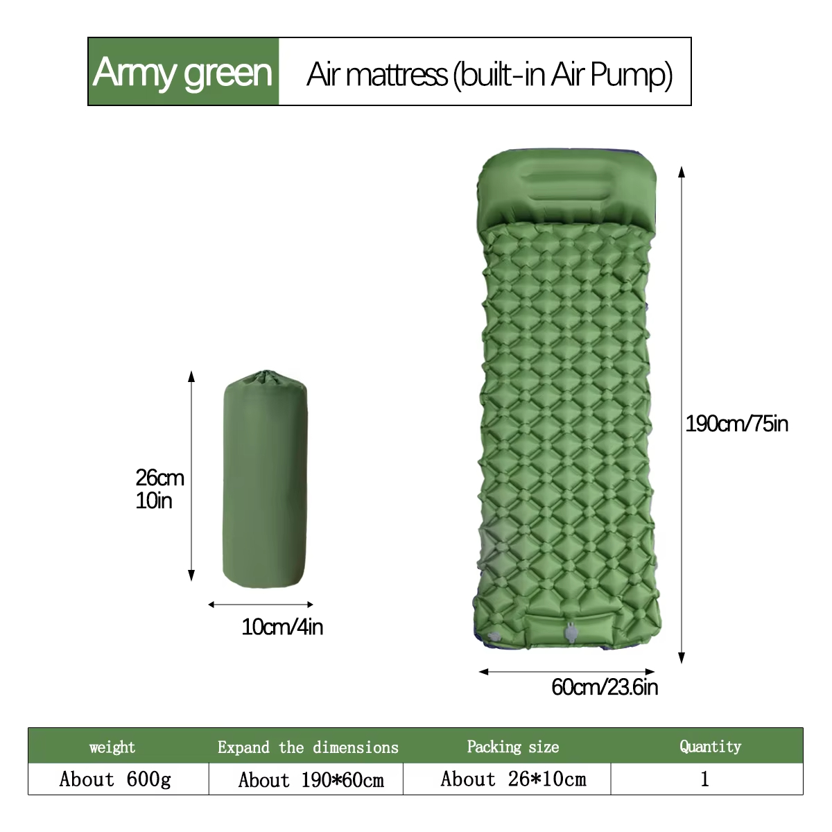 190*60cm Outdoor Camping Infla - Outdoor Camping Hiking reseña y precio