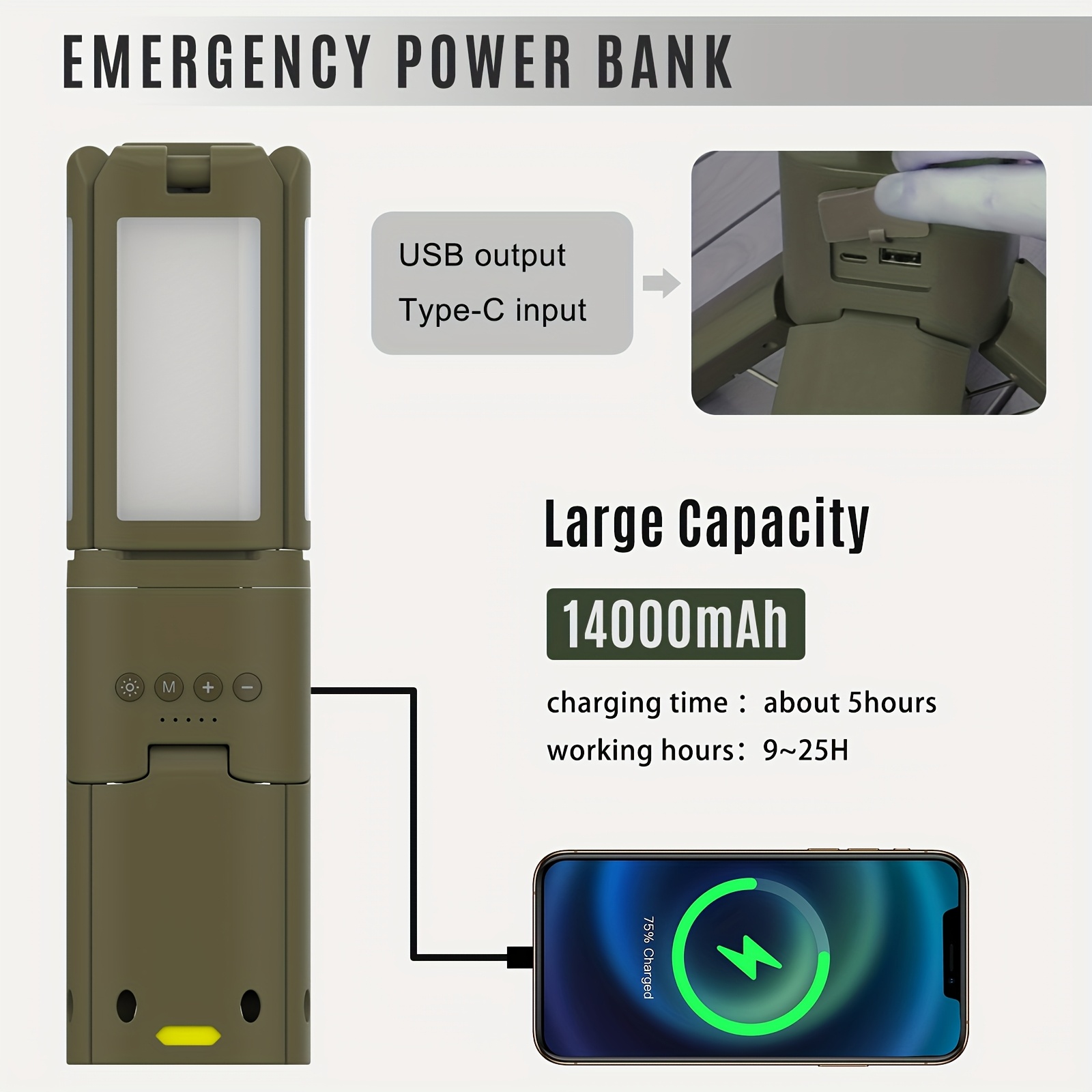 Camping Lantern, 14000mAh Rech - Outdoor Camping Hiking reseña y precio