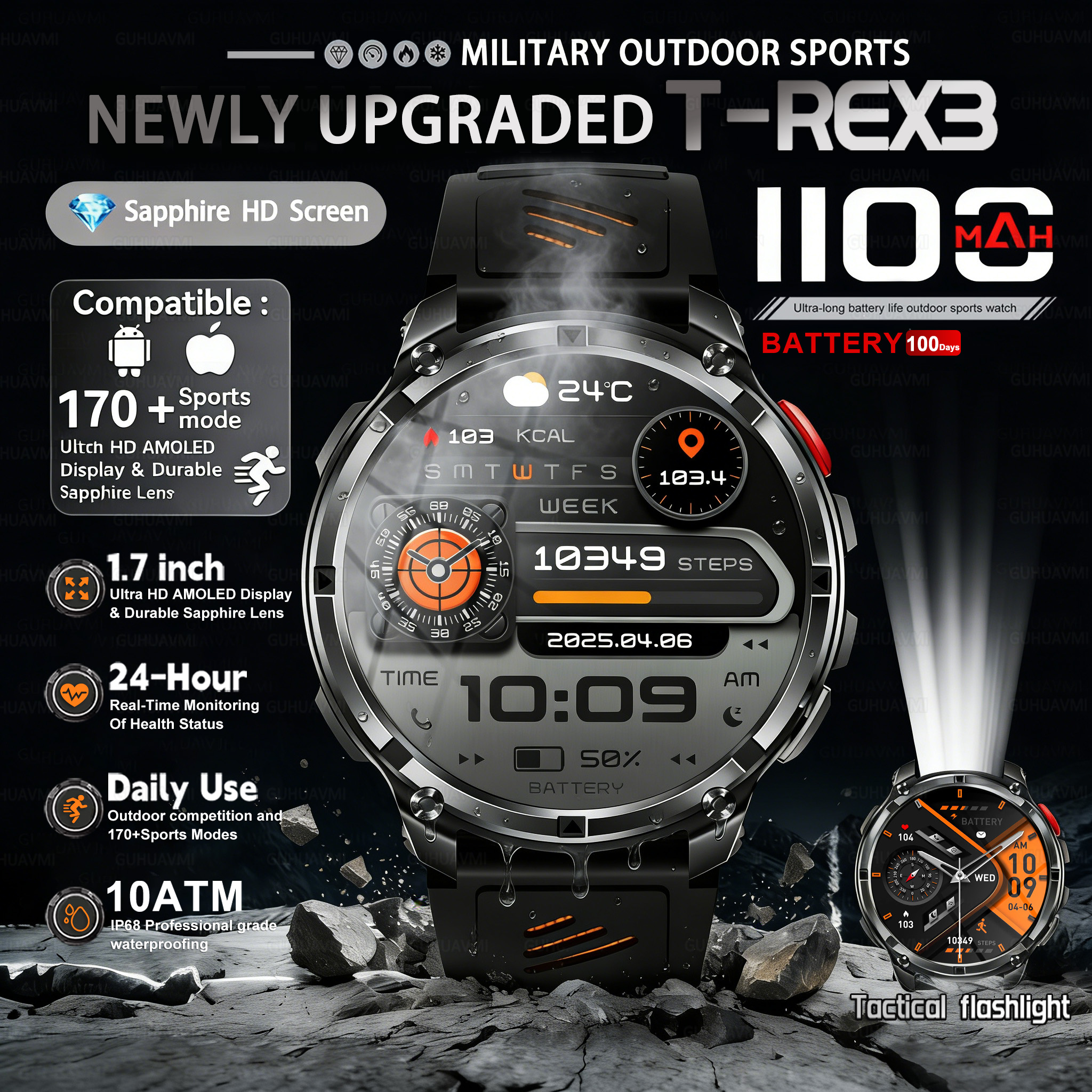 T-REX 3 Military Smartwatch Me - Outdoor Camping Japan reseña y precio