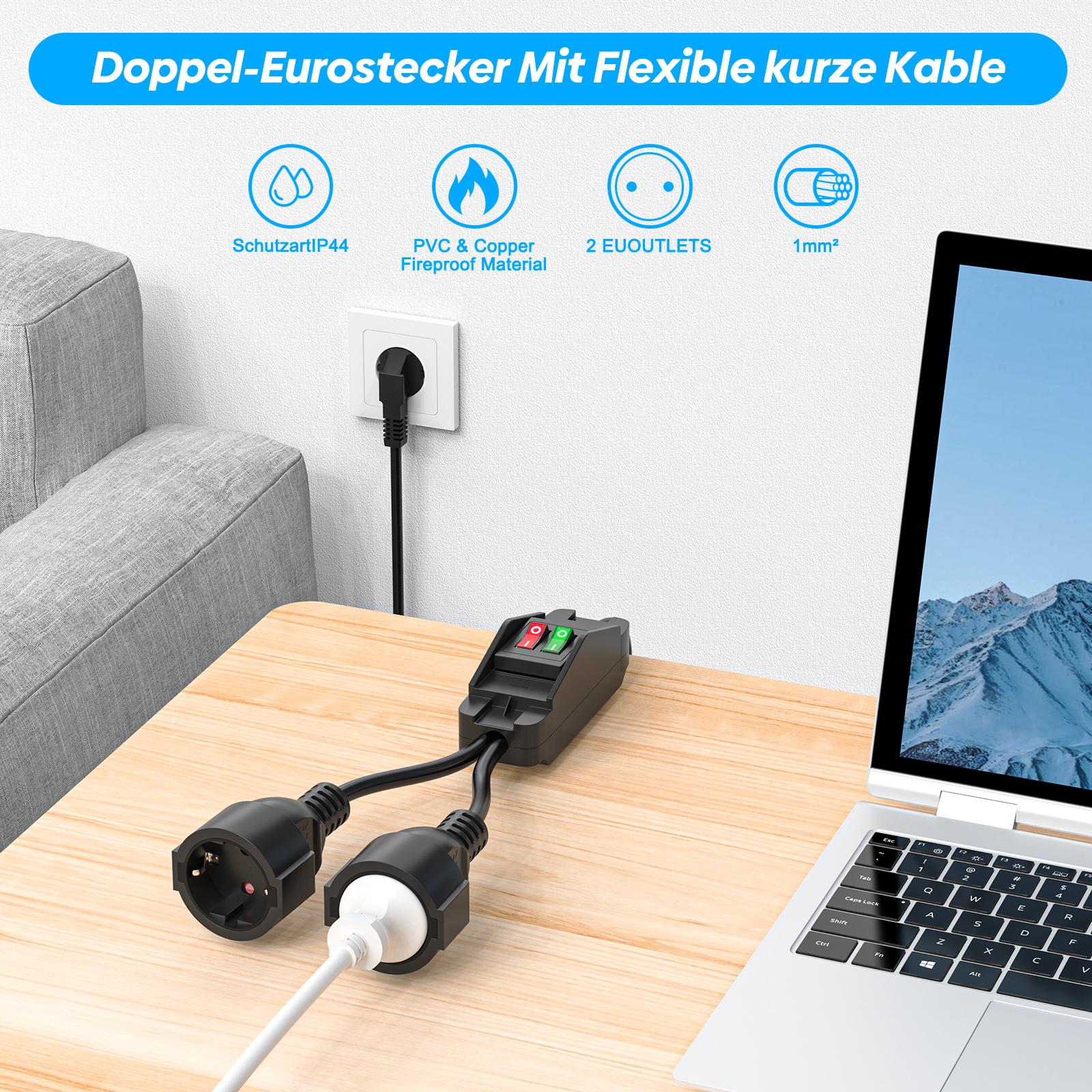 Eu plug 40cm/2m extension cord - Outdoor Camping Extension Cord reseña y precio