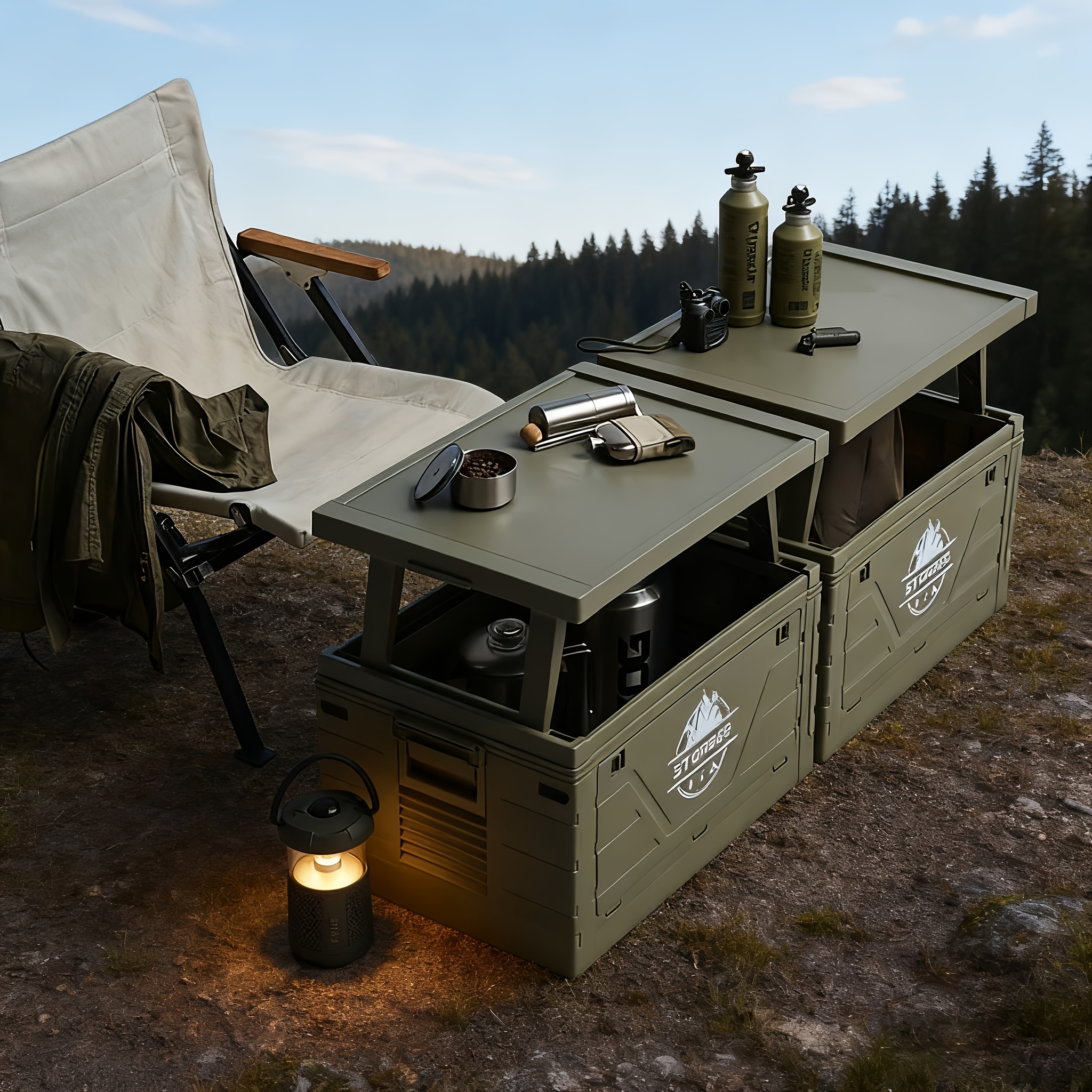 Camping Storage Box with Foldi - Outdoor Camping Table With Storage reseña y precio