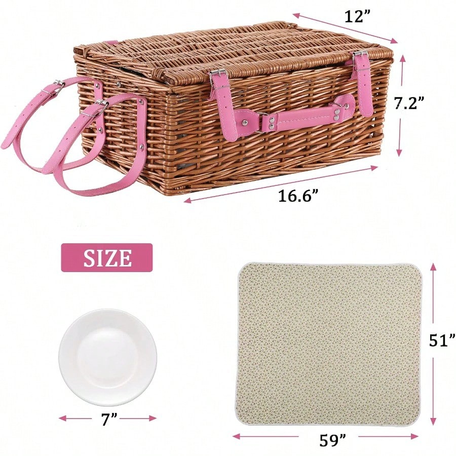 Wicker Picnic Basket For 4 Wit - Outdoor Camping Blanket reseña y precio