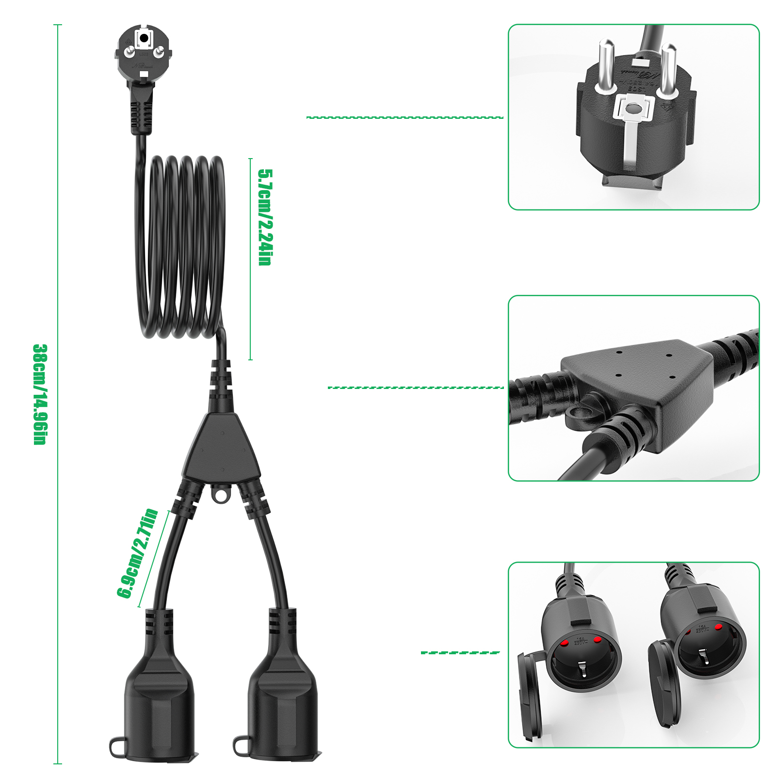 European Power Cord Extension  - Outdoor Camping Extension Cord reseña y precio