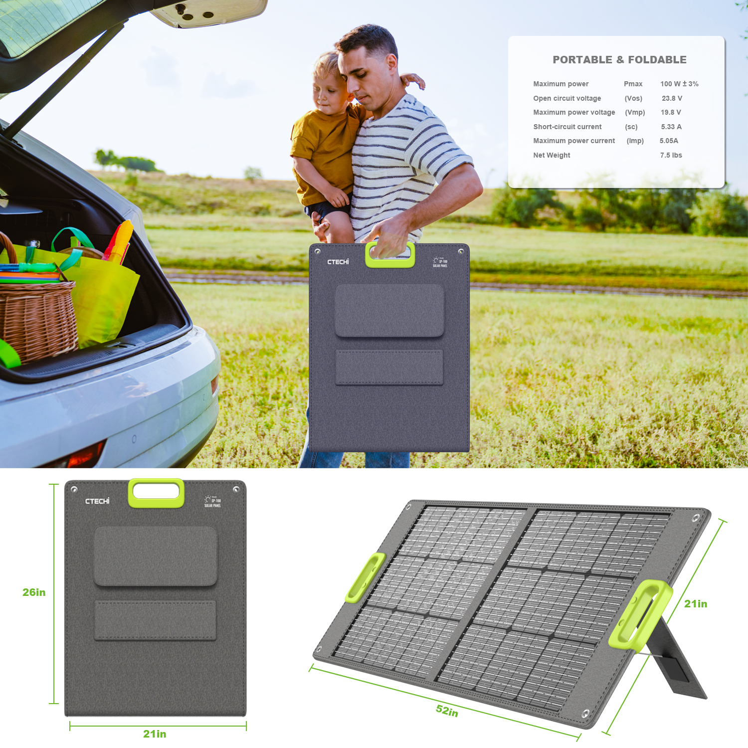 High Efficiency Portable 100W  - Outdoor Camping Hiking reseña y precio
