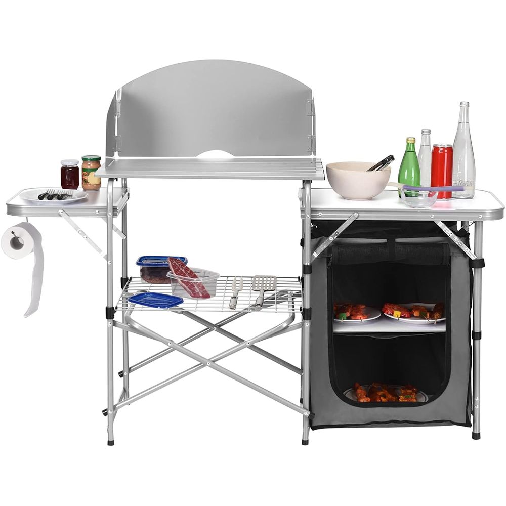 Camping Kitchen Table, Portabl - Outdoor Camping Table With Storage reseña y precio