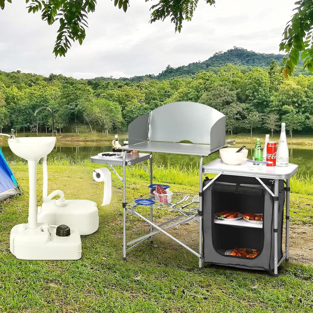 Camping Kitchen Table, Portabl - Outdoor Camping Table With Storage reseña y precio