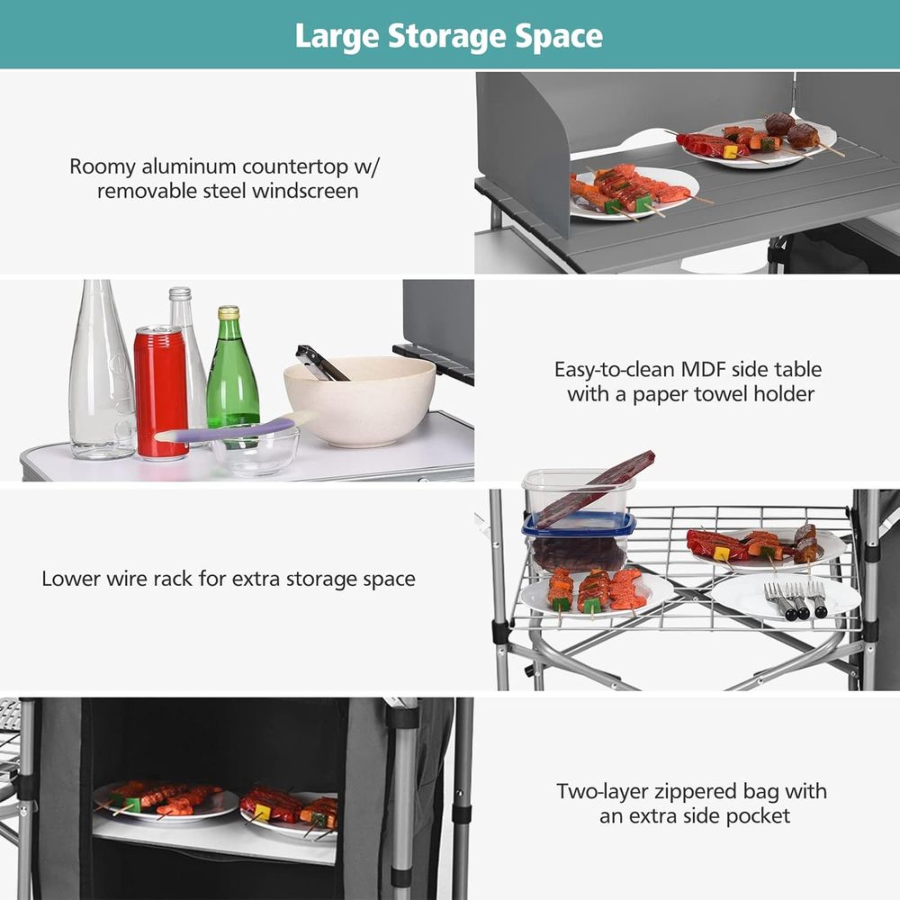 Camping Kitchen Table, Portabl - Outdoor Camping Table With Storage reseña y precio